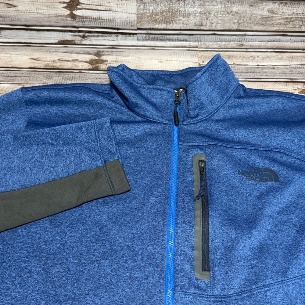 The North Face Pullover Jacket Mens XL Blue Heathered Quarter Zip Fleece Lined